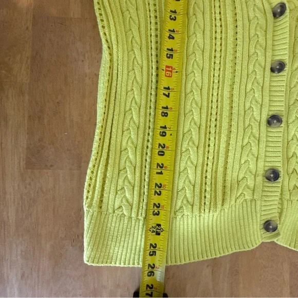 Talbots Plus Size 2X Women Neon Yellow Cardigan Open Knit Spring 100% Cotton - Picture 6 of 7
